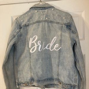 Bride Wedding Denim Jacket with Pearls